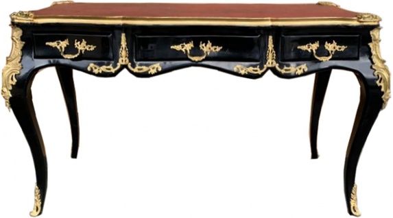 Casa Padrino Luxus Barock Schreibtisch mit 3 Schubladen und massiven Metallapplikation Schwarz / Gold / Bordeaux 141 cm - Barock Sekretär