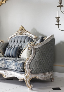 Casa Padrino Luxus Barock Wohnzimmer Sofa mit dekorativen Kissen Grau / Blau / Silber / Gold 250 x 95 x H. 125 cm - Edel & Prunkvoll 5