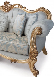 Casa Padrino Luxus Barock Wohnzimmer Sofa mit dekorativen Kissen Hellblau / Türkis / Gold 222 x 82 x H. 120 cm - Barock Wohnzimmermöbel - Vorschau 3
