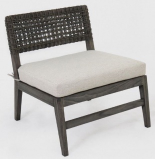 Casa Padrino Luxus Lounge Sessel Grau 75 x 75 x H. 75 cm - Massivholz Wohnzimmer Sessel mit Rattangeflecht und Sitzkissen - Wohnzimmer Möbel - Luxus Möbel