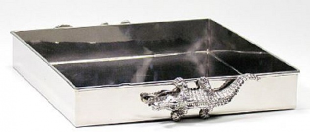 Casa Padrino Messing Serviertablett Kroko Silber 30 x 30 x H. 6 cm - Luxus Tablett - Vorschau 