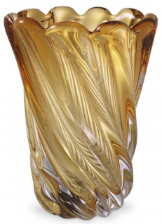 Casa Padrino Luxus Deko Glas Vase Gelb Ø 19, 5 x H. 25, 5 cm - Mundgeblasene Blumenvase - Luxus Deko Accessoires