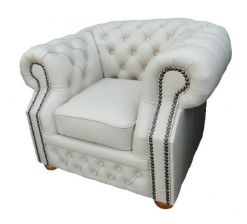 Casa Padrino Echtleder Sessel Weiß 120 x 90 x H. 78 cm - Chesterfield Möbel