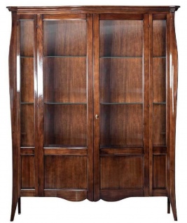 Casa Padrino Luxus Art Deco Vitrine Braun 170 x 50 x H. 215 cm - Massivholz Vitrinenschrank mit 2 Glastüren - Luxus Art Deco Wohnzimmer Möbel