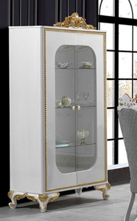 Casa Padrino Luxus Barock Vitrine Weiß / Gold - Handgefertigter Massivholz Vitrinenschrank mit 2 Glastüren - Prunkvolle Barock Möbel