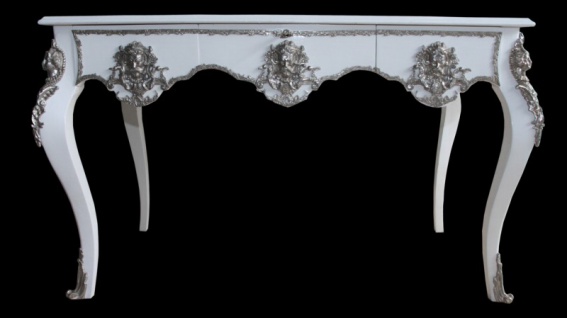 Casa Padrino Luxus Barock Schreibtisch Weiß / Silber Sekretär Luxus Möbel