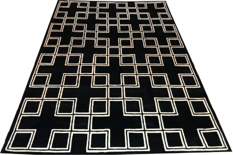 Casa Padrino Luxus Teppich aus Neuseeland Wolle Schwarz / Weiß - ALLE GRÖßEN - Handgetufteter Wohnzimmerteppich