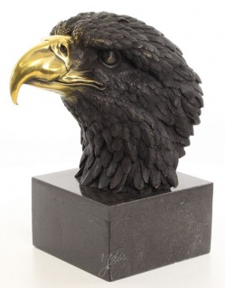 Casa Padrino Luxus Bronzefigur Adlerkopf auf Marmorsockel Schwarz / Gold Wohnzimmer Deko Skulptur Bronze