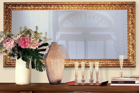 Casa Padrino Luxus Barock Spiegel Gold 148 x 5, 5 x H. 90 cm - Edler Massivholz Wandspiegel im Barockstil - Antik Stil Garderoben Spiegel - Wohnzimmer Spiegel - Barock Möbel