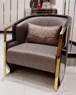 Casa Padrino Luxus Sessel Grau / Braun / Schwarz / Gold - Edler Wohnzimmer & Hotel Sessel - Wohnzimmer & Hotel Möbel - Luxus Qualität
