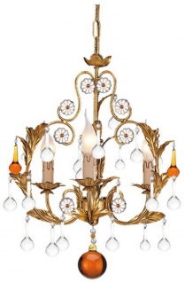 Casa Padrino Luxus Barock Kronleuchter Gold / Orange / Gelb Ø 39 x H. 50 cm - Prunkvoller Kronleuchter mit Murano Glas - Luxus Qualität