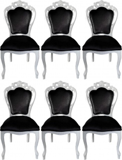 Casa Padrino Luxus Barock Esszimmerstuhl Set Schwarz / Weiß - Handgefertigte Massivholz Küchenstühle mit edlem Samtstoff - 6 Barock Stühle - Barock Esszimmer Möbel - Vorschau 1