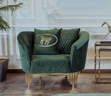 Casa Padrino Luxus Sessel Grün / Gold 120 x 88 x H. 88 cm - Moderner Wohnzimmer Sessel - Wohnzimmer & Hotel Möbel - Luxus Kollektion