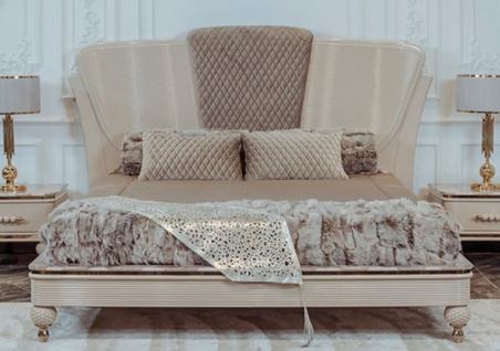 Casa Padrino Luxus Art Deco Doppelbett Beige / Grau / Gold - Edles Massivholz Bett mit Kopfteil - Art Deco Schlafzimmer & Hotel Möbel - Luxus Kollektion