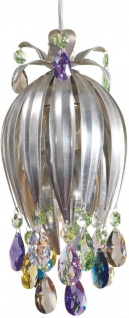 Casa Padrino Luxus LED Hängeleuchte Silber / Mehrfarbig Ø 12 x H. 26 cm - Moderne Metall Hängelampe mit Swarovski Kristallglas - Luxus Kollektion