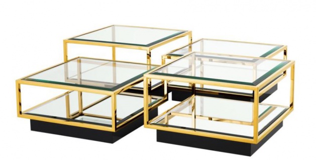 Casa Padrino Art Deco Luxus Couchtisch Gold 4er Set - Wohnzimmer Salon Tisch