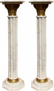 Casa Padrino Barock Marmor Säulen Set Weiß / Gold - Prunkvolle Deko Säulen im Barockstil - Barock Deko Accessoires - Edel & Prunkvoll