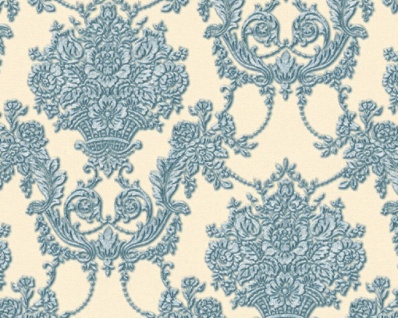 Casa Padrino Barock Vliestapete Beige / Blau - Barockstil Tapete mit elegantem Muster - Barock Deko Accessoires 3