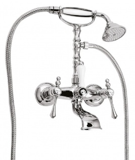 Casa Padrino Jugendstil Badewannen Armatur mit Brause Silber / Weiß H. 35, 5 cm - Nostalgisches Bad Zubehör - Erstklassische Qualität - Made in Italy