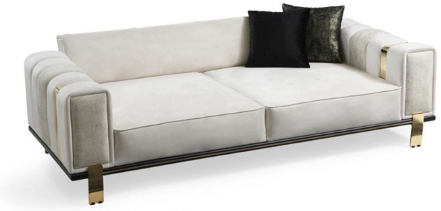 Casa Padrino Luxus Wohnzimmer Sofa mit verstellbarer Rückenlehne Weiß / Grau / Gold 223 x 93 x H. 76 cm - Wohnzimmer Möbel - Luxus Möbel