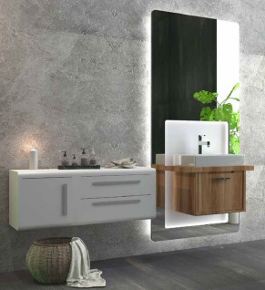Casa Padrino Luxus Badezimmer Set Braun / Weiß - 1 Waschtisch und 1 Waschbecken und 1 LED Wandspiegel und 1 Hängeschrank - Luxus Badezimmermöbel
