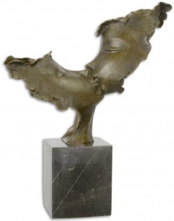 Casa Padrino Luxus Bronze Skulptur küssende Gesichter Bronze / Schwarz 37, 8 x 12, 8 x H. 45, 9 cm - Bronzefigur mit Marmorsockel - Deko Accessoires