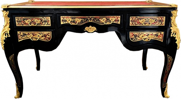 Casa Padrino Barock Boulle Sekretär im französischen Stil Schwarz / Gold 140 cm - Handgefertigter Antik Stil Schreibtisch - Barock Büro Möbel
