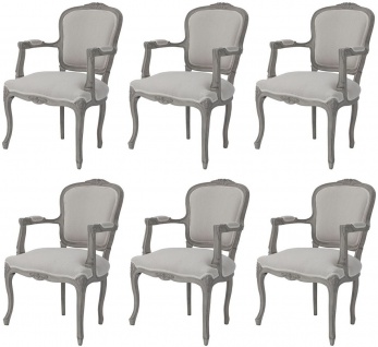Casa Padrino Luxus Barock Esszimmer Stuhl Set Grau - 6 handgefertigte Esszimmerstühle mit Armlehnen im Barockstil - Barock Esszimmer Möbel - Luxus Qualität