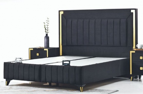 Casa Padrino Luxus Doppelbett Schwarz / Gelbgold - Modernes Massivholz Bett - Moderne Schlafzimmer & Hotel Möbel - Luxus Kollektion