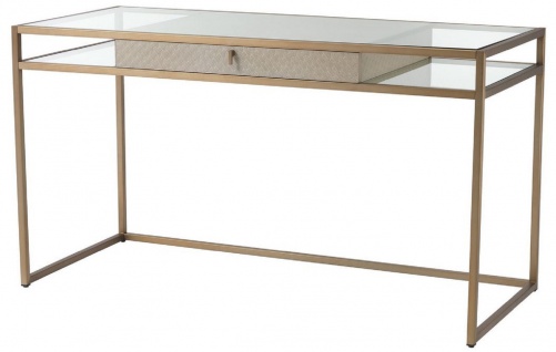 Casa Padrino Luxus Schreibtisch Creme / Messing 135 x 60 x H. 75, 5 cm - Bürotisch mit Schublade - Luxus Büromöbel - Luxus Qualität