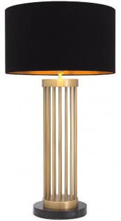 Casa Padrino Luxus Tischleuchte Antik Messingfarben / Schwarz Ø 45 x H. 83 cm - Moderne Metall Schreibtischleuchte mit Marmorsockel und rundem Lampenschirm - Wohnzimmer Lampe