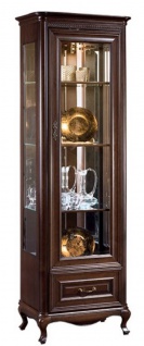 Casa Padrino Luxus Jugendstil Vitrinenschrank Dunkelbraun 66, 2 x 46, 1 x H. 206, 6 cm - Beleuchteter Wohnzimmerschrank mit Glastür und Schublade - Wohnzimmermöbel
