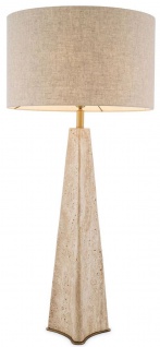 Casa Padrino Luxus Tischleuchte Beige / Antik Messing Ø 48 x H. 106, 5 cm - Travertin Schreibtischleuchte mit rundem Lampenschirm - Luxus Tischleuchten - Luxus Kollektion