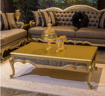 Casa Padrino Luxus Barock Couchtisch Gold / Grau 126 x 91 x H. 42 cm - Edler Massivholz Wohnzimmertisch im Barockstil - Barock Wohnzimmer Möbel