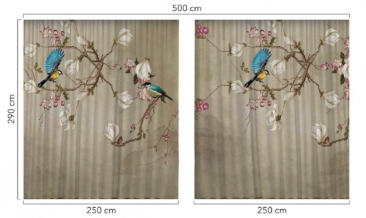 Casa Padrino Luxus Vorhang Set Vögel Beige / Mehrfarbig 250 x H. 290 cm - Bedruckte Leinen & Samt Vorhänge - Ösenvorhänge - Schiebevorhänge - Luxus Qualität - Vorschau 3