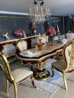 Casa Padrino Luxus Barock Esszimmer Set - 1 Esstisch & 8 Esszimmerstühle - Handgefertigte Esszimmer Möbel im Barockstil - Edel & Prunkvoll