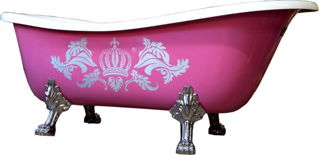 Pompöös by Casa Padrino Luxus Badewanne Deluxe freistehend von Harald Glööckler Pink / Silber / Weiß 1695mm mit silberfarbenen Löwenfüssen
