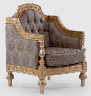 Casa Padrino Luxus Barock Sessel Grau / Silber / Gold - Prunkvoller Wohnzimmer Sessel mit elegantem Muster - Barock Möbel