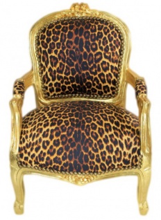Casa Padrino Barock Kinder Stuhl Leopard/Gold - Armlehnstuhl - Antik Stil Möbel