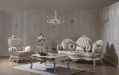 Casa Padrino Luxus Barock Couchtisch Weiß / Gold 130 x 90 x H. 47 cm - Prunkvoller Massivholz Wohnzimmertisch im Barockstil - Barock Möbel 4