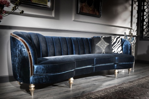 Casa Padrino Luxus Barock Samt Sofa Blau / Antik Silber / Dunkelbraun 262 x 104 x H. 80 cm - Barock Möbel - Vorschau 2