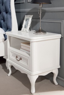 Casa Padrino Luxus Jugendstil Nachtkommode Weiß 64 x 42, 5 x H. 63, 1 cm - Eleganter Massivholz Nachttisch mit Schublade - Barock & Jugendstil Schlafzimmer Möbel