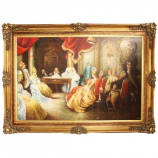 Riesiges Handgemaltes Barock Öl Gemälde Literaturabend Mod.2 Gold Prunk Rahmen 225 x 165 x 10 cm - Massives Material