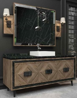 Casa Padrino Luxus Badezimmer Set Braun / Schwarz / Weiß - 1 Waschtisch mit 3 Türen und 1 Waschbecken und 1 Wandspiegel - Luxus Badezimmermöbel
