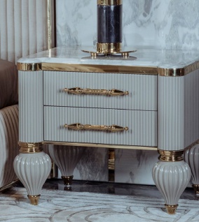 Casa Padrino Luxus Art Deco Nachtkommode Grau / Weiß / Gold 64 x 51 x H. 59 cm - Prunkvoller Massivholz Nachttisch mit 2 Schubladen - Art Deco Schlafzimmer & Hotel Möbel - Luxus Kollektion 1