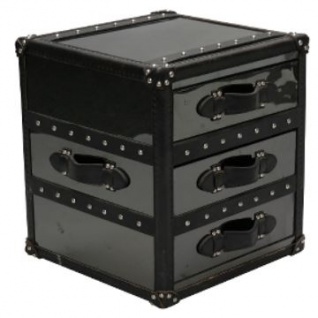 Casa Padrino Luxus Beistelltisch mit 2 Schubladen Schwarz 52 x 48 x H. 50 cm - Handgefertigter Beistelltisch im Kofferlook
