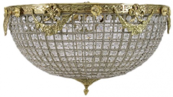 Casa Padrino Barock Kristall Deckenleuchte Gold Ø 60 x H. 30 cm - Prunkvoller Decken Kronleuchter - Barock Leuchten