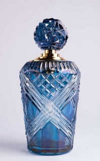 CPBlack Luxus Parfümflasche Blau / Gold - Handgeschliffene Kristallglas Parfüm Flasche - Erstklassische Qualität - Made in Italy