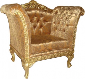 Casa Padrino Barock Lounge Sessel Gold Muster / Gold Möbel Antik Stil - Wohnzimmer Club Möbel Sessel