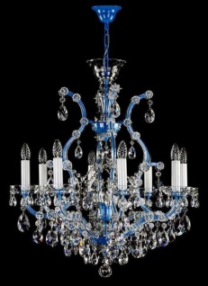 Casa Padrino Luxus Barock Kronleuchter Blau Ø 73 x H. 79 cm - Prunkvoller Kronleuchter mit Böhmischem Kristallglas - Hotel & Restaurant Kronleuchter